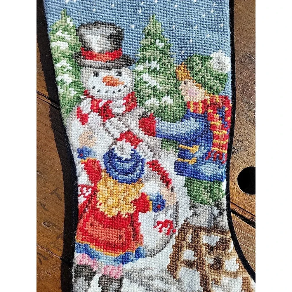 Lands' End Needlepoint Christmas Stocking BRODY Snowman Wool Discontinued C1